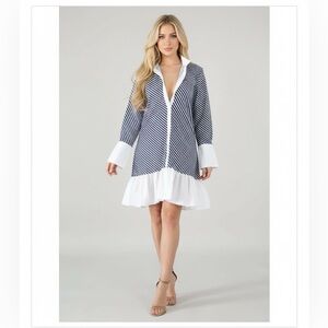 CQ by CQ Contrast Ruffle Bottom Stripe Print Shirt